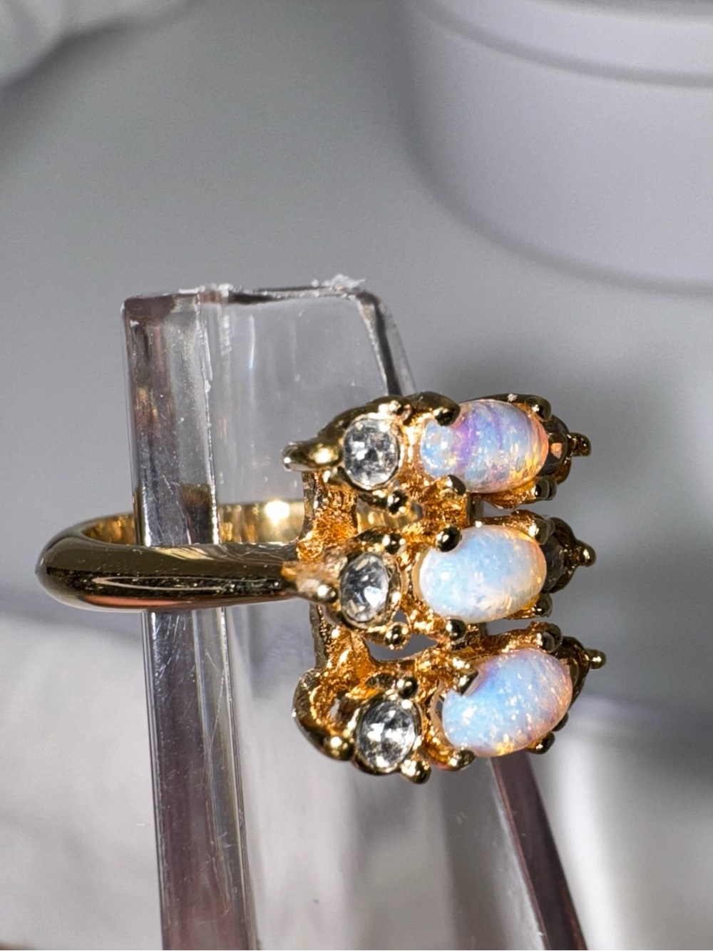 Vintage Avon Opal Ring-Opalesque or Triple Opal Statement Ring